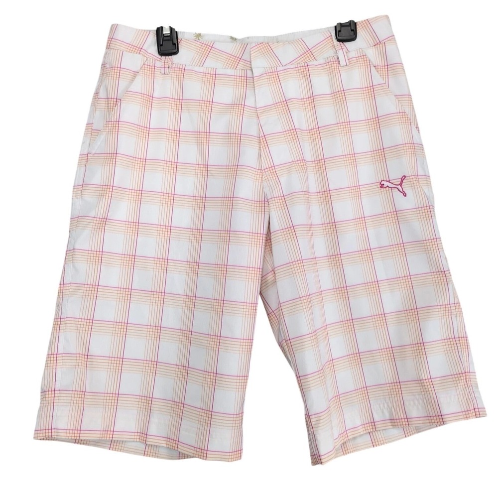 Puma Plaid Performance Golf Bermuda Shorts‎ Women's L 29x11" Lightweight Resort
